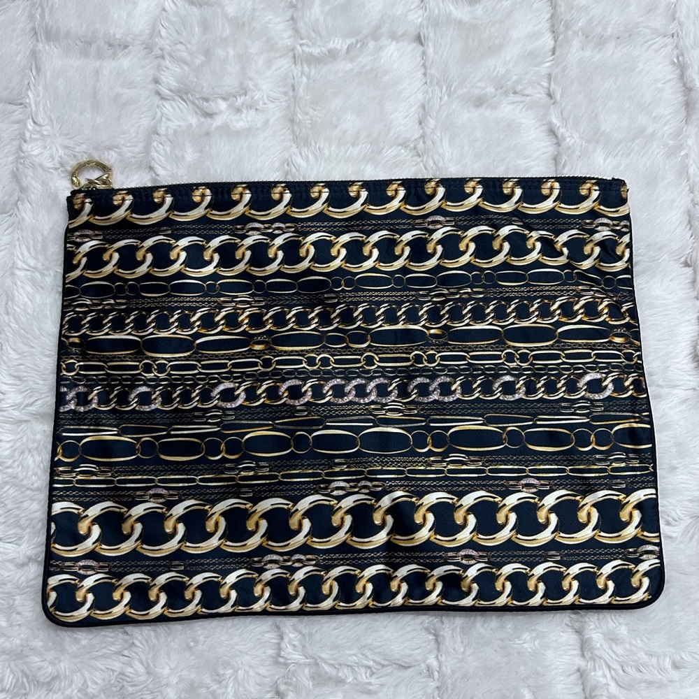 Pomellato Black & Gold Chain Pattern Soft Clutch Everything Pouch Bag 32cm X24cm